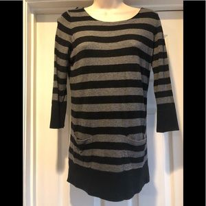 LOFT Black/Gray Striped Tunic Top